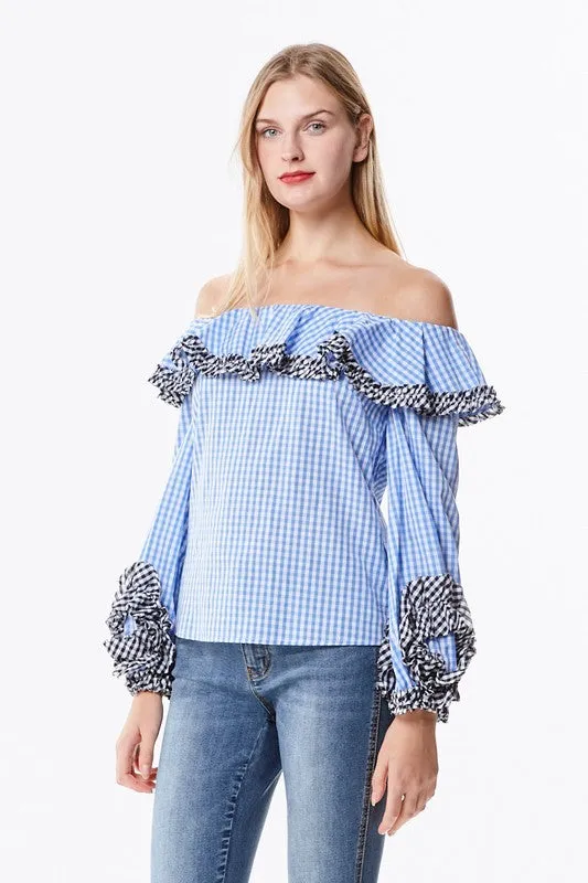 Off The Shoulder Gingham Blouse