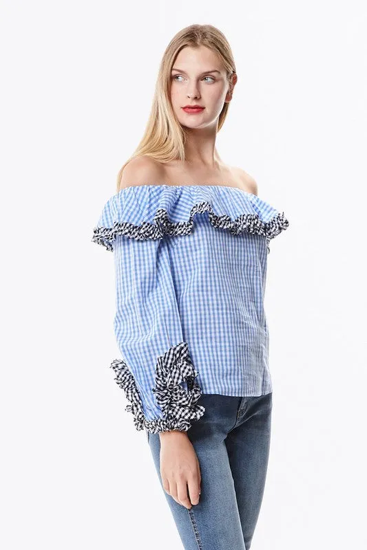 Off The Shoulder Gingham Blouse