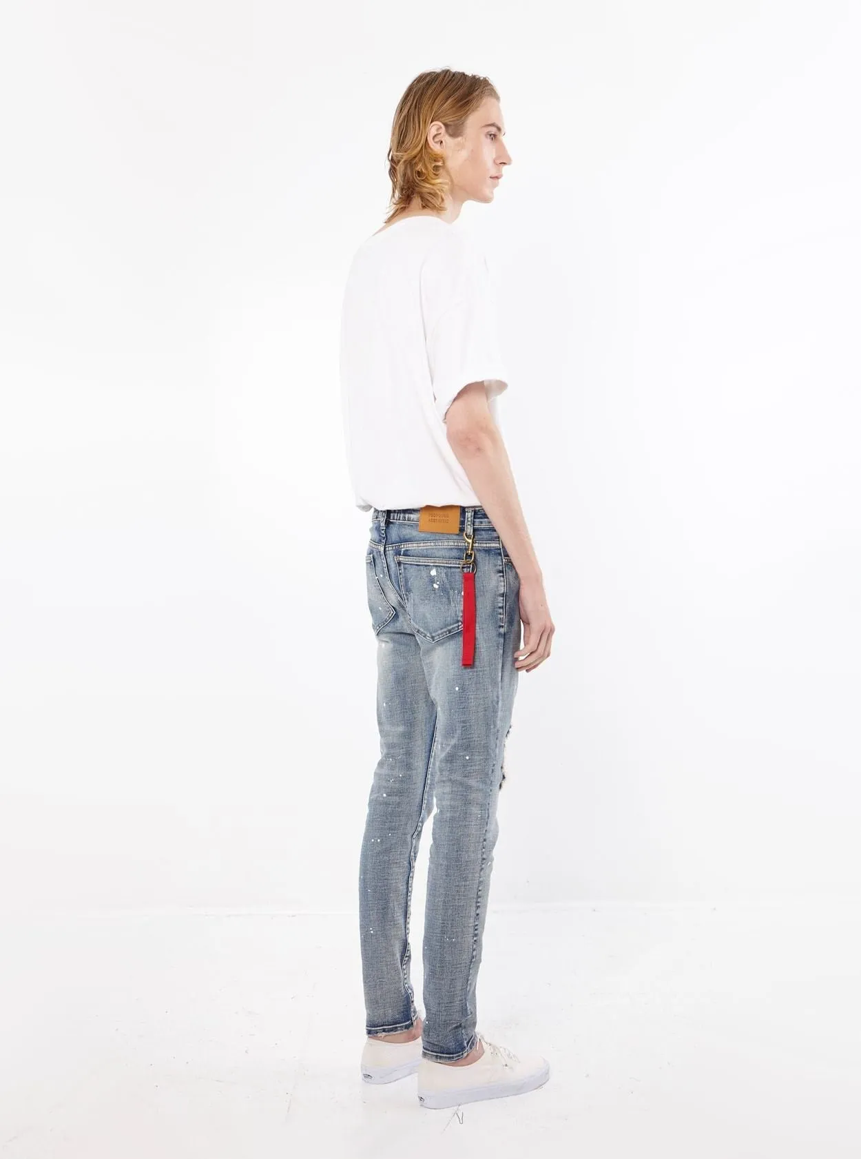 Paint Splatter Denim Jeans in Medium Blue