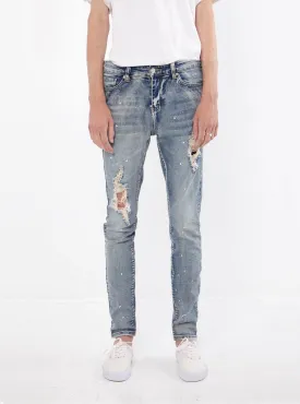 Paint Splatter Denim Jeans in Medium Blue