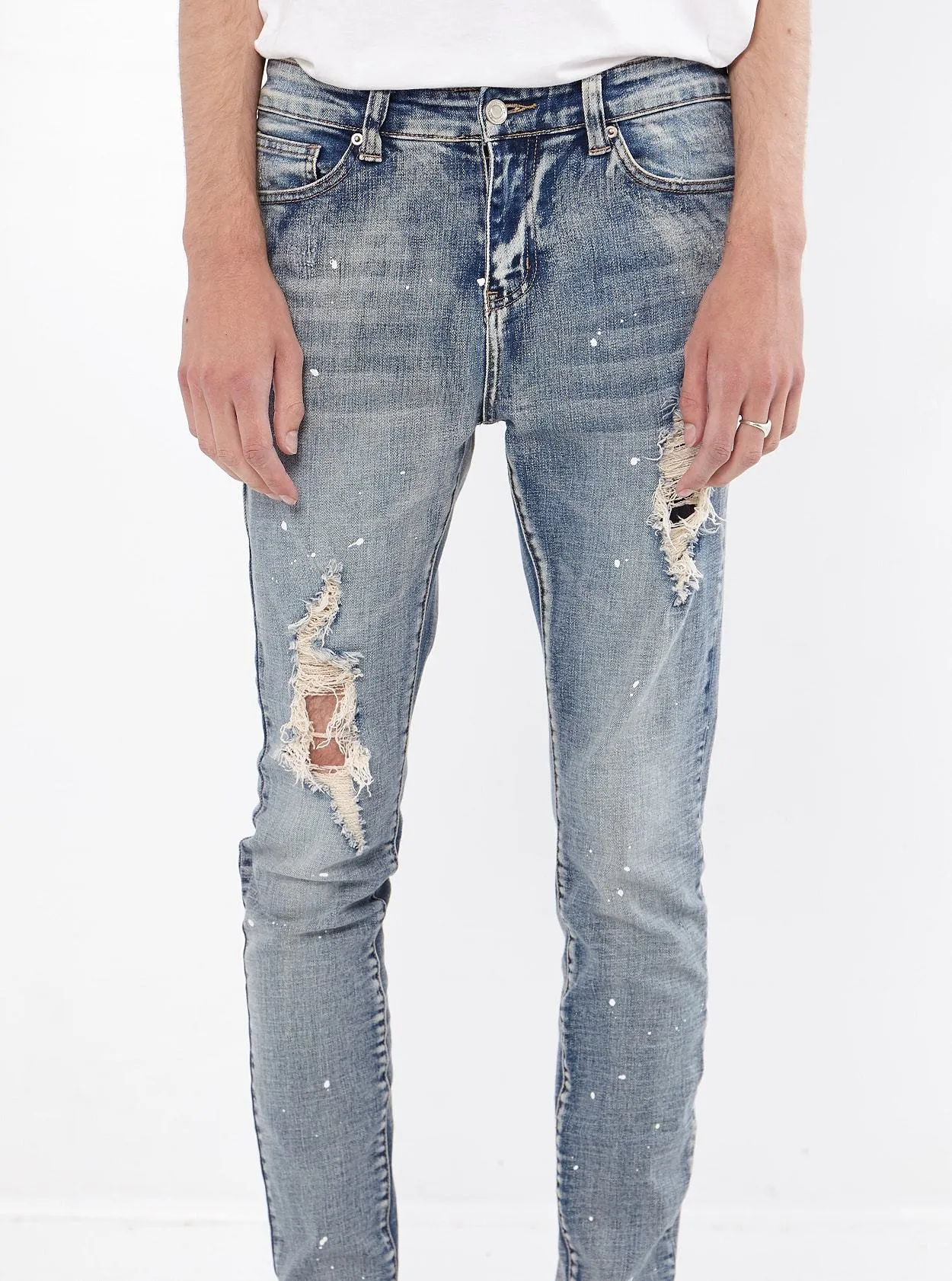 Paint Splatter Denim Jeans in Medium Blue