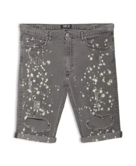 Painted Grey Wash Denim Shorts