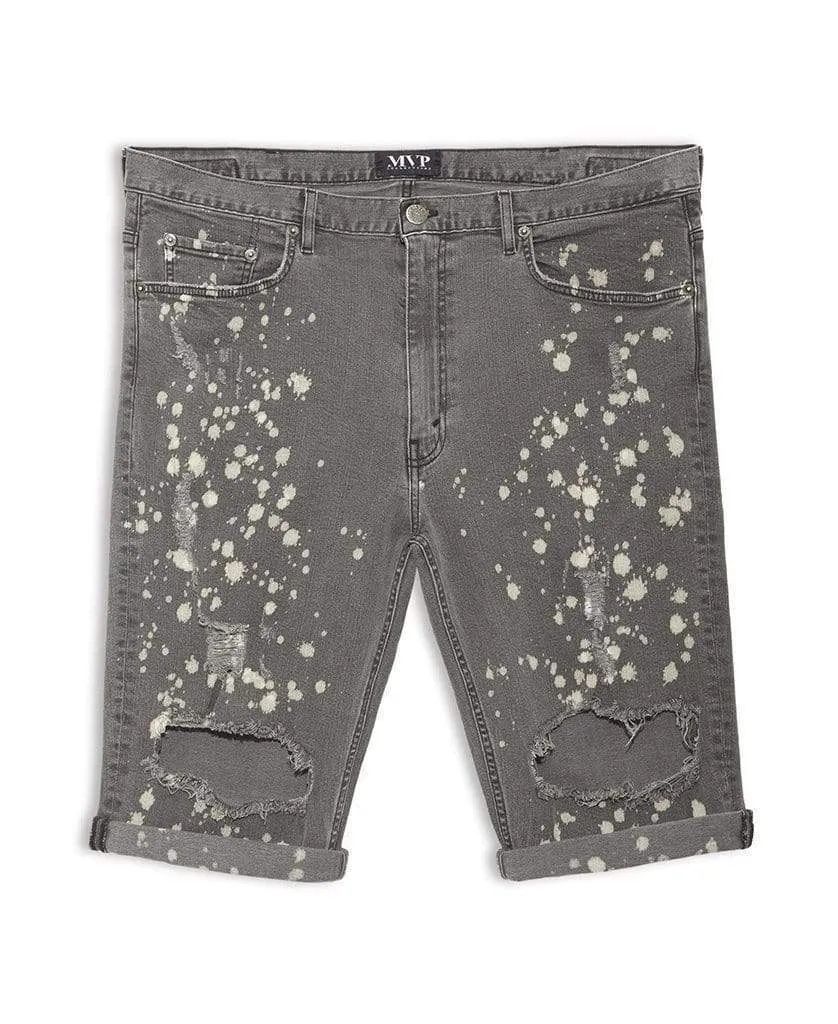 Painted Grey Wash Denim Shorts