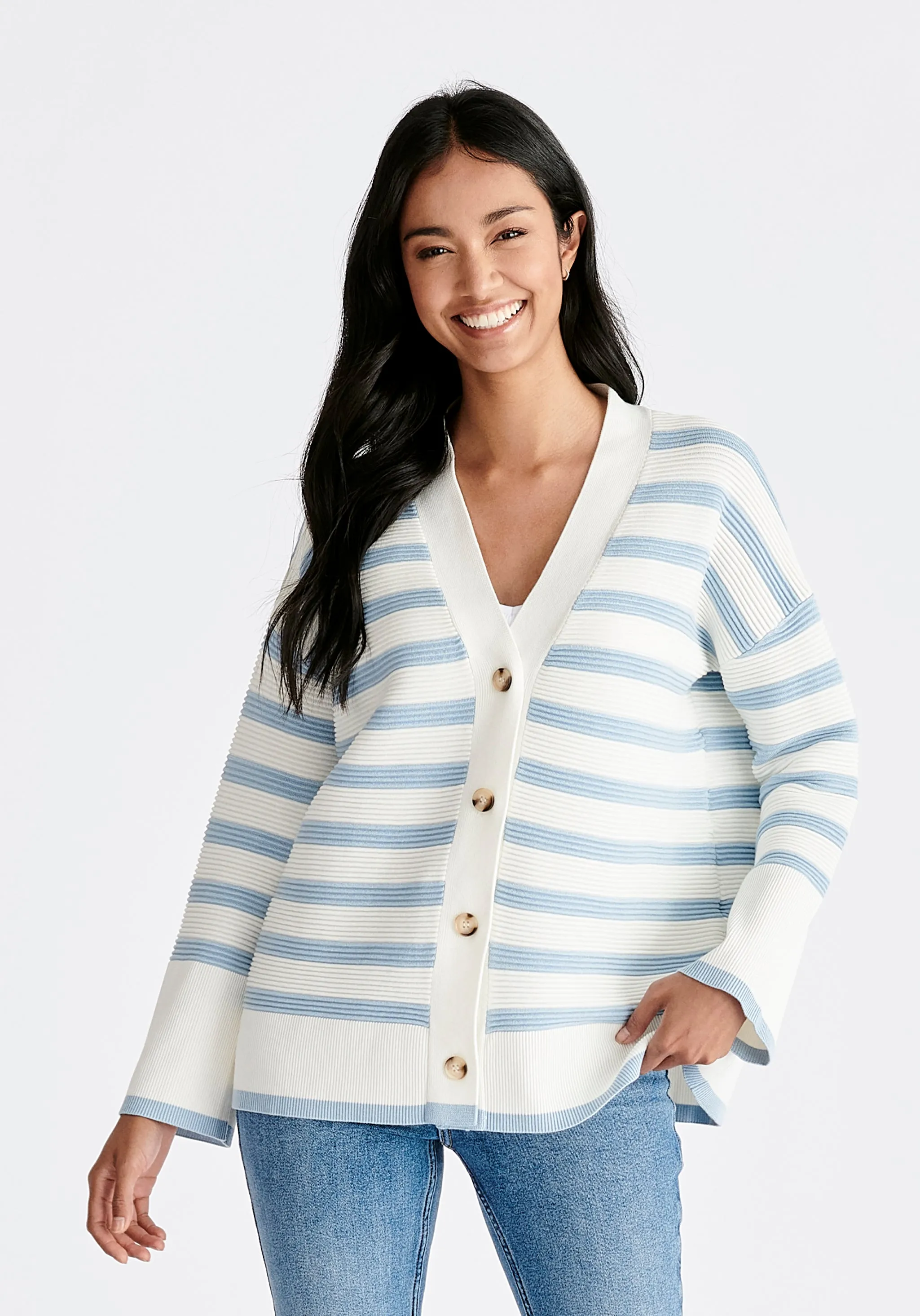 Paisie Striped Ribbed Cardigan