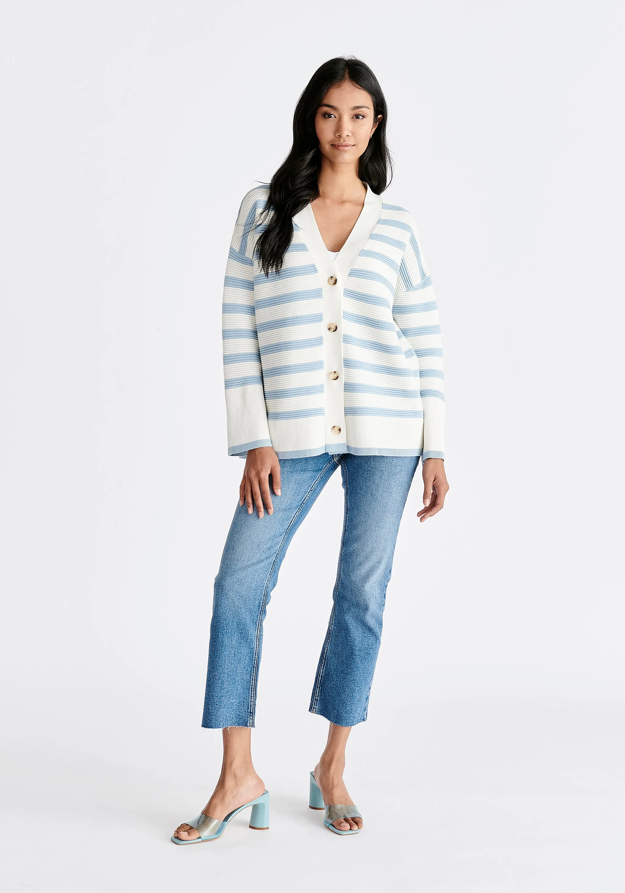 Paisie Striped Ribbed Cardigan