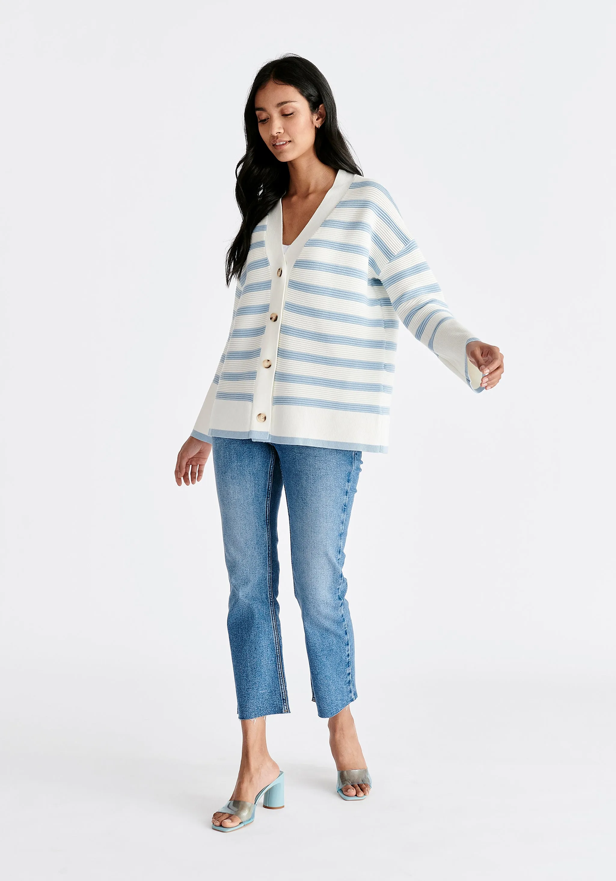 Paisie Striped Ribbed Cardigan