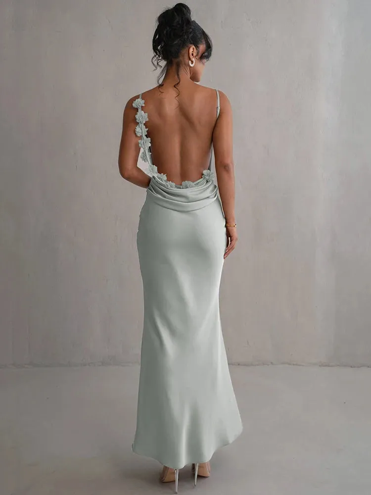 Petal Flow Backless Maxi Dress