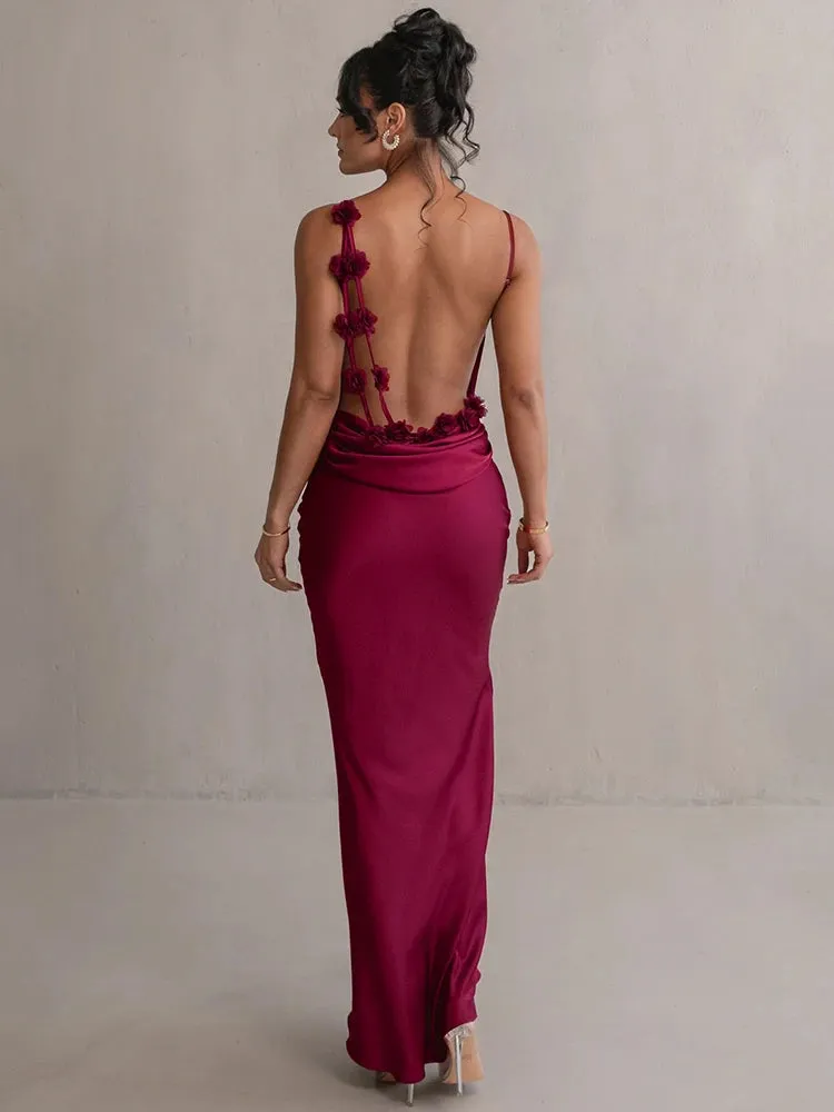 Petal Flow Backless Maxi Dress