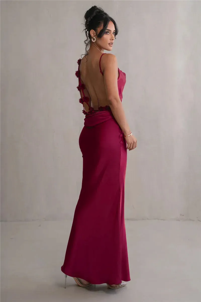 Petal Flow Backless Maxi Dress