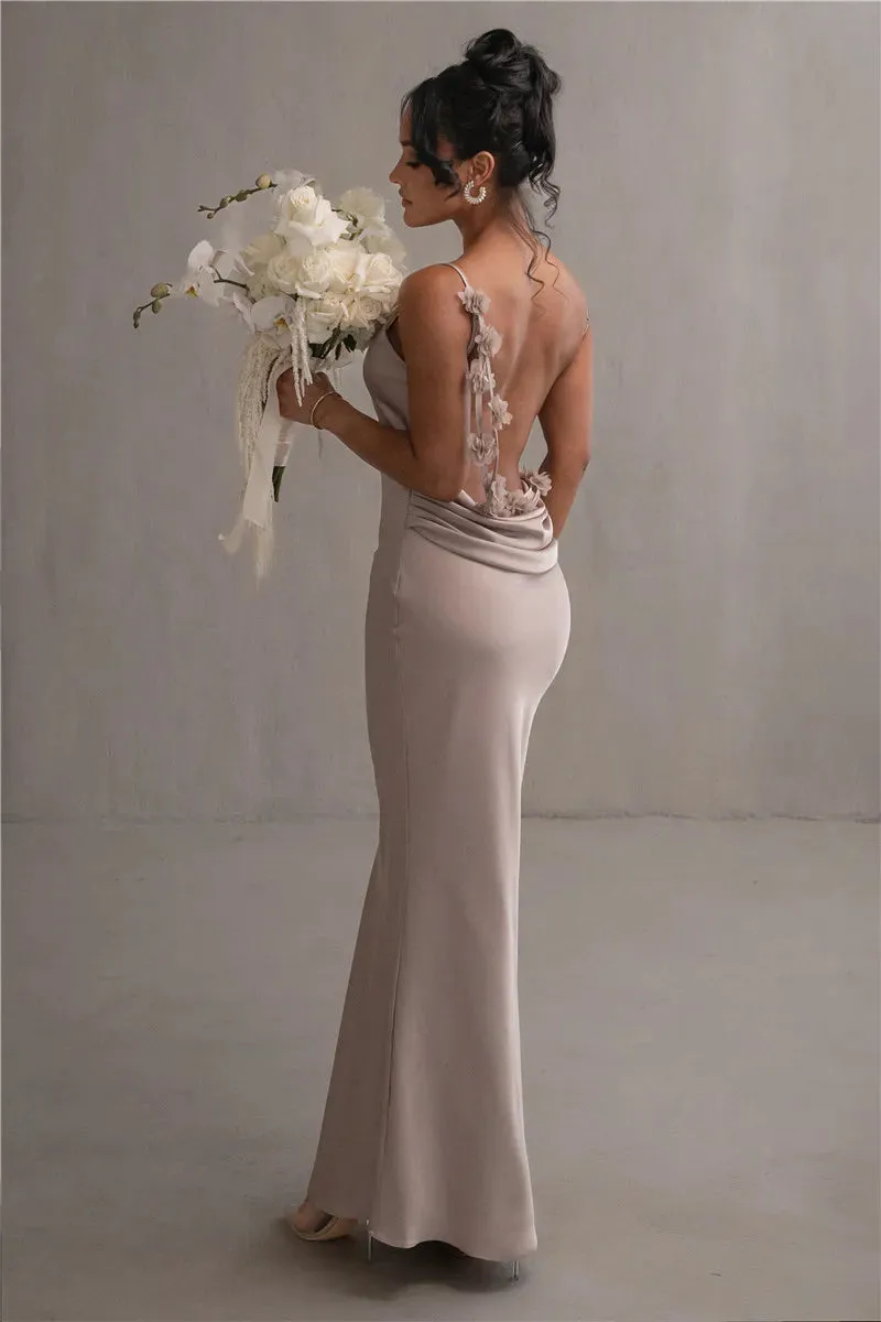 Petal Flow Backless Maxi Dress