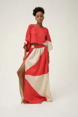 Red Hand-woven Organic Cotton Top and Skirt SIMPSON SET