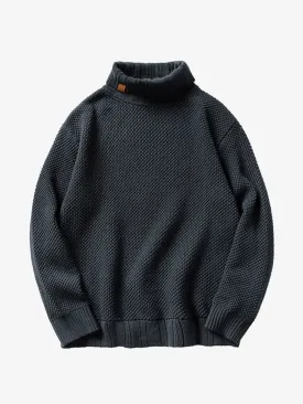 Ribbed Trim Turtleneck Knitted Sweater