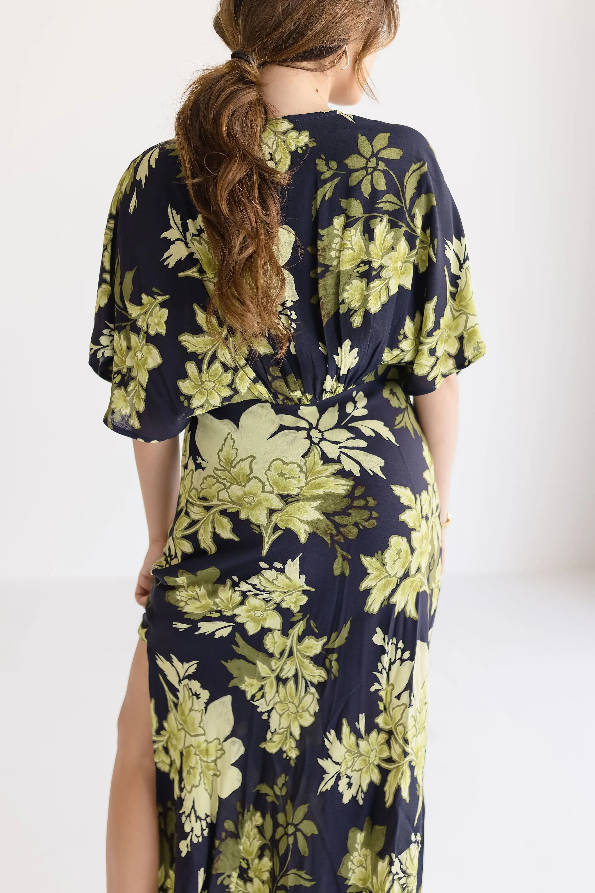 Ryker Kimono Sleeve Floral Print Maxi Dress Black