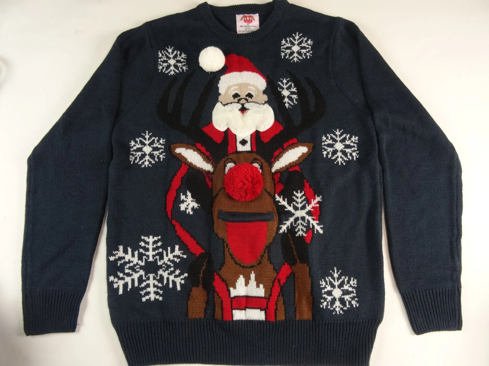 Santa Riding Rudolph Beer Holder Christmas Sweater