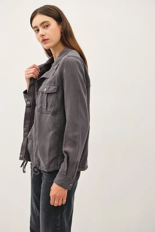 Shayla Long Sleeve Drawstring Utility Jacket Charcoal