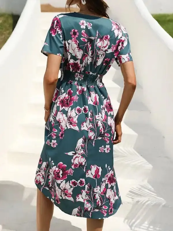 Summer new elegant casual vacation V-neck floral print short-sleeved dress