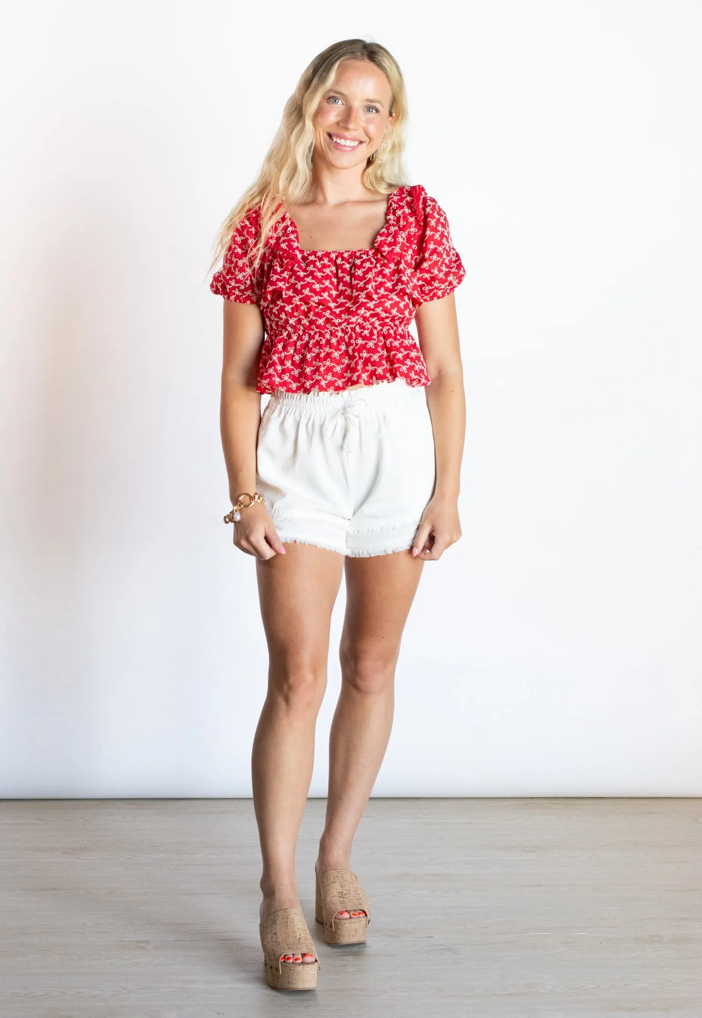 Sun-Kissed Serenity Red Lace Detail Top