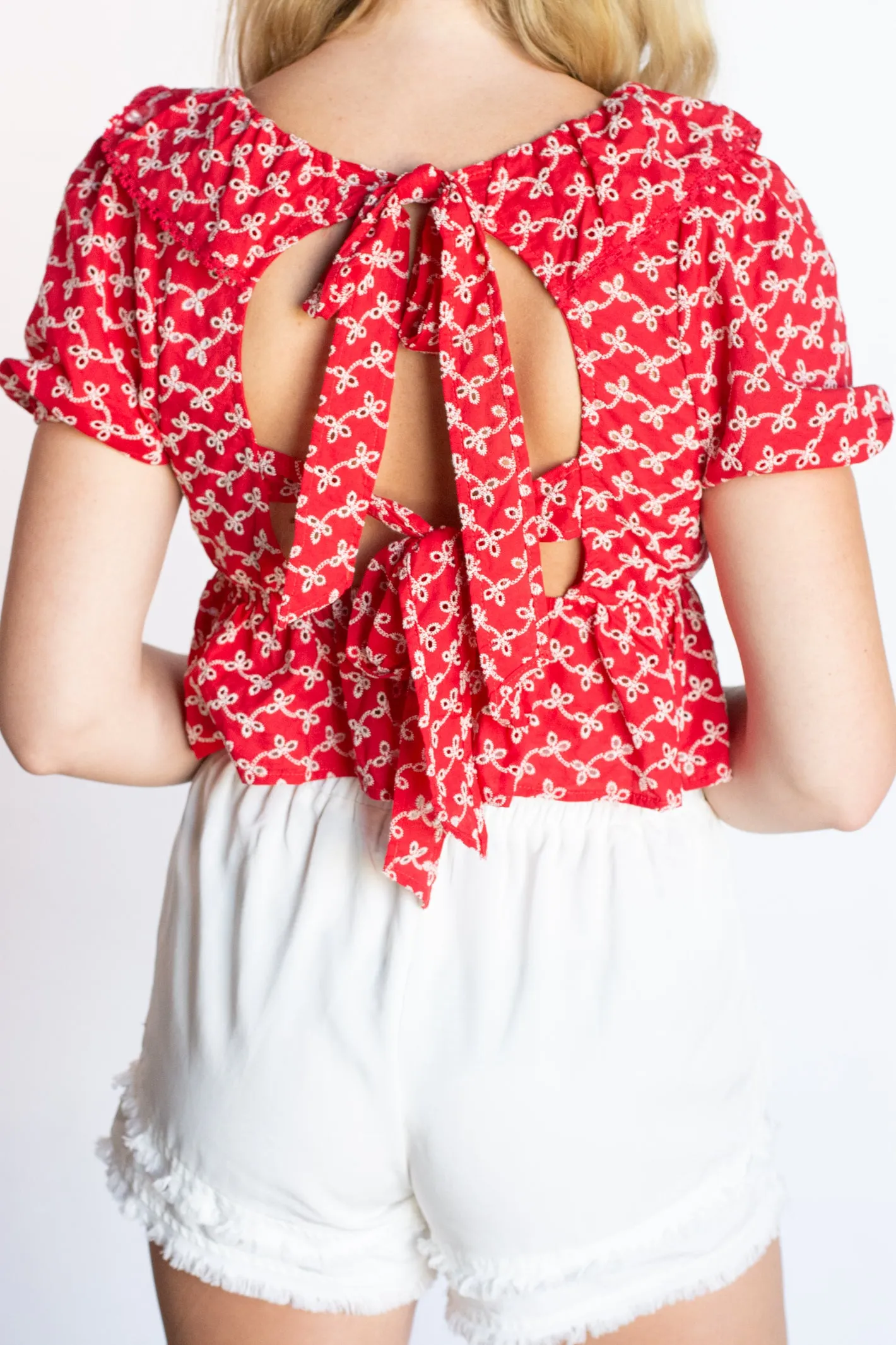 Sun-Kissed Serenity Red Lace Detail Top