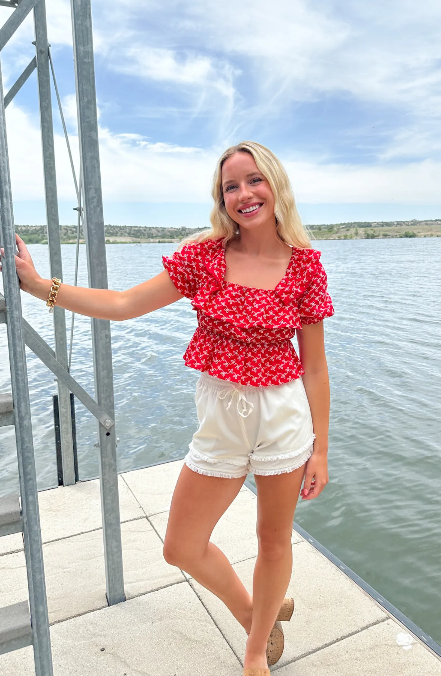 Sun-Kissed Serenity Red Lace Detail Top