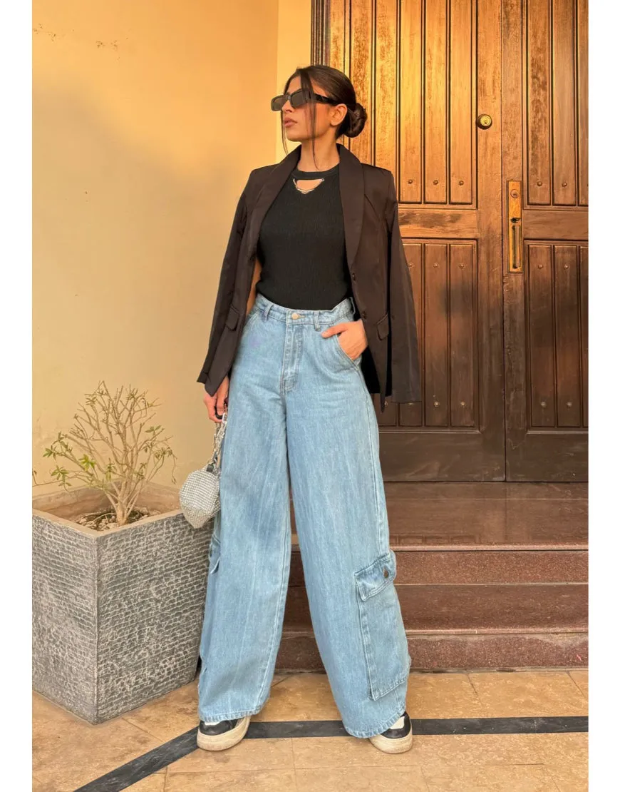 Super Wide Leg Cargo Stone Wash