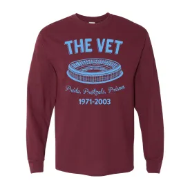 The Vet Pride, Pretzels, Prison Long Sleeve T-Shirt | Veterans Stadium Maroon Longsleeve Tee Shirt