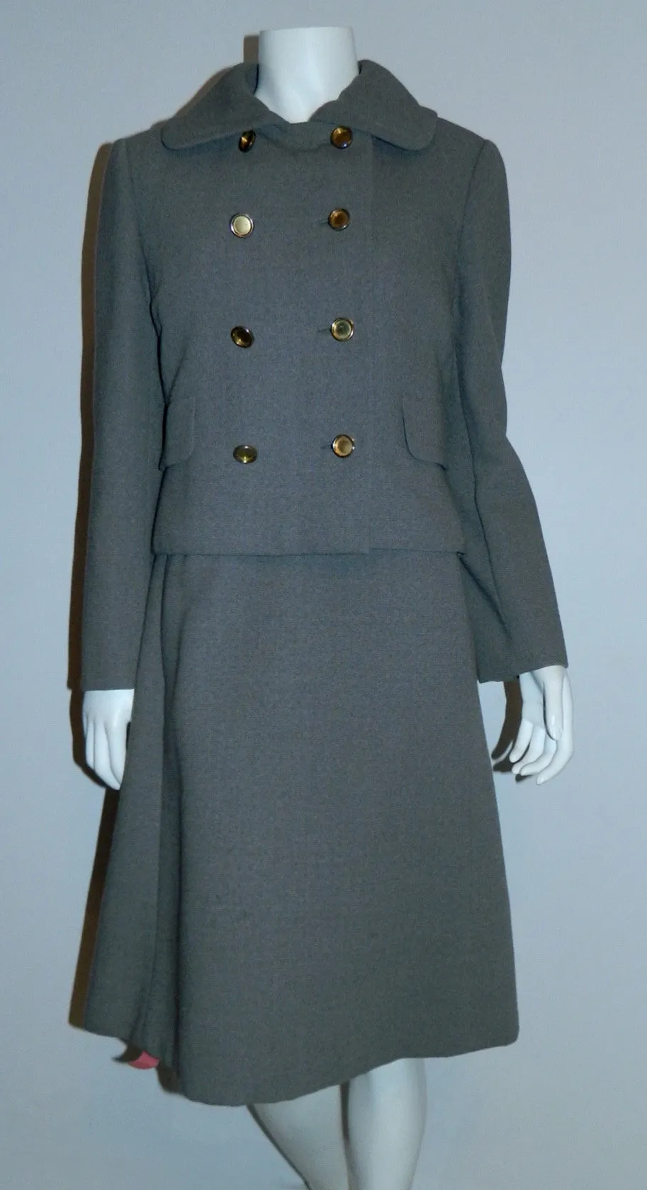 vintage 1960s ORIGINALA dress suit gray wool jumper / pea coat jacket S