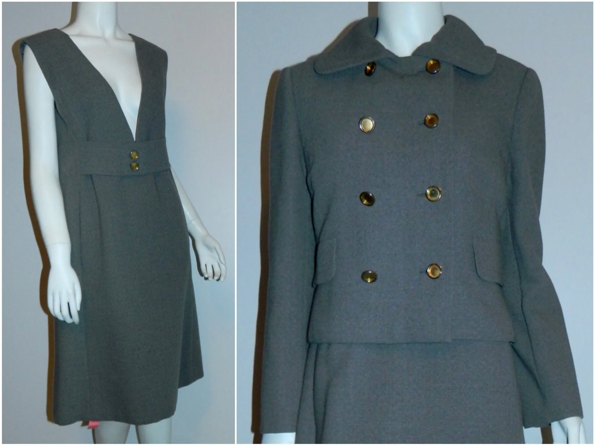 vintage 1960s ORIGINALA dress suit gray wool jumper / pea coat jacket S