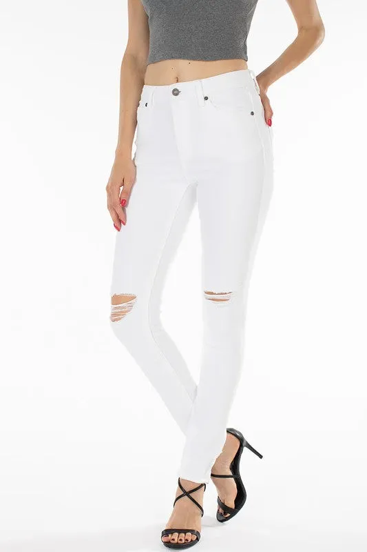 White High Rise Distressed Skinny Jeans