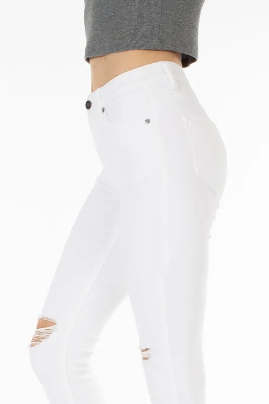 White High Rise Distressed Skinny Jeans