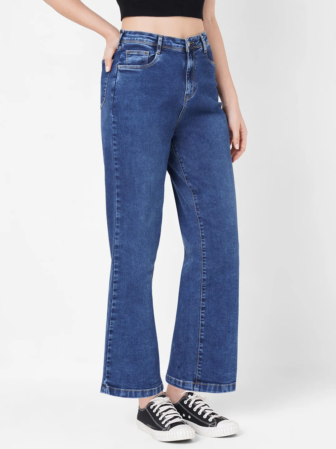 Women High-Rise Parallel Wide Leg Jeans