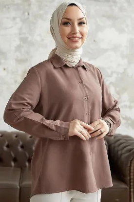 Women's Long Sleeve Basic Modest Shirt | Milky Brown | Classic and Comfortable