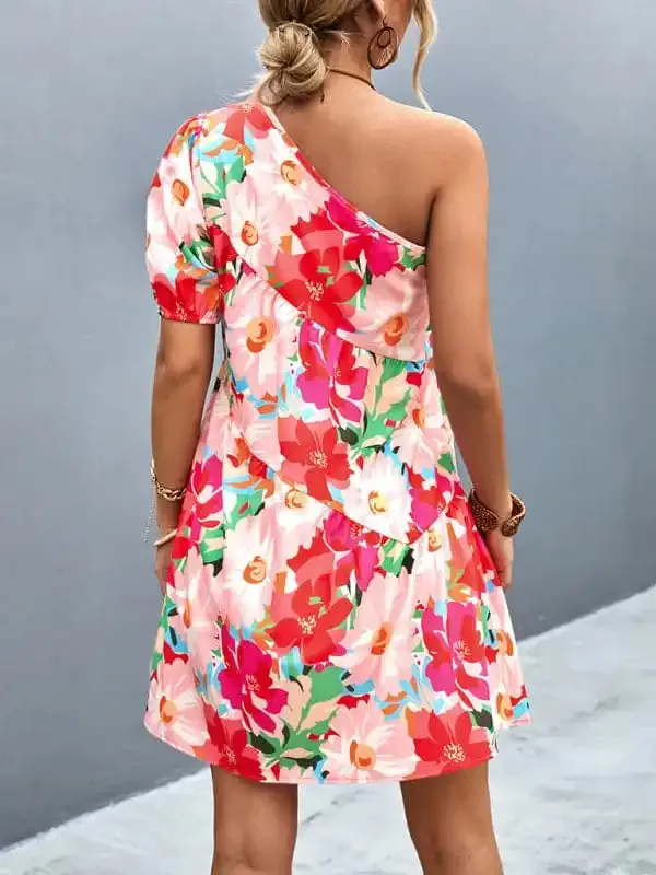 Women’s Printed One Shoulder Diagonal Dress