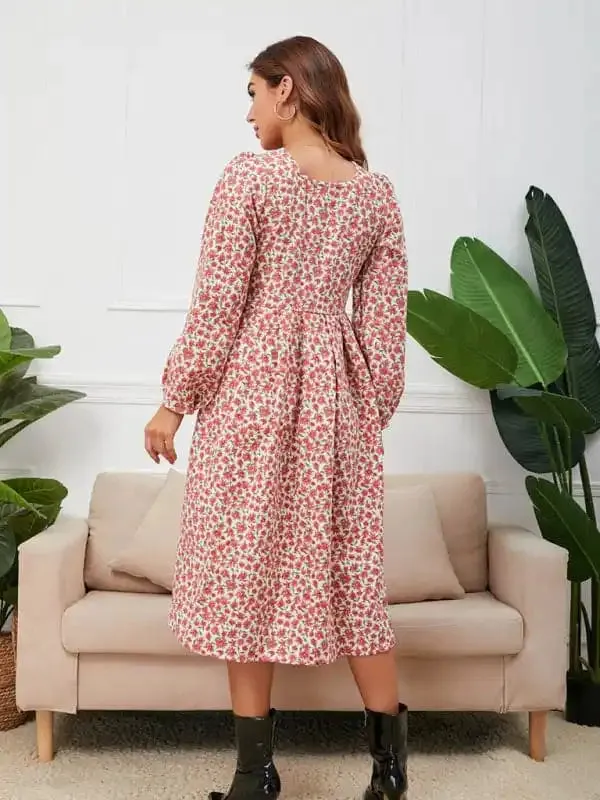 Women’s square neck floral hem dress